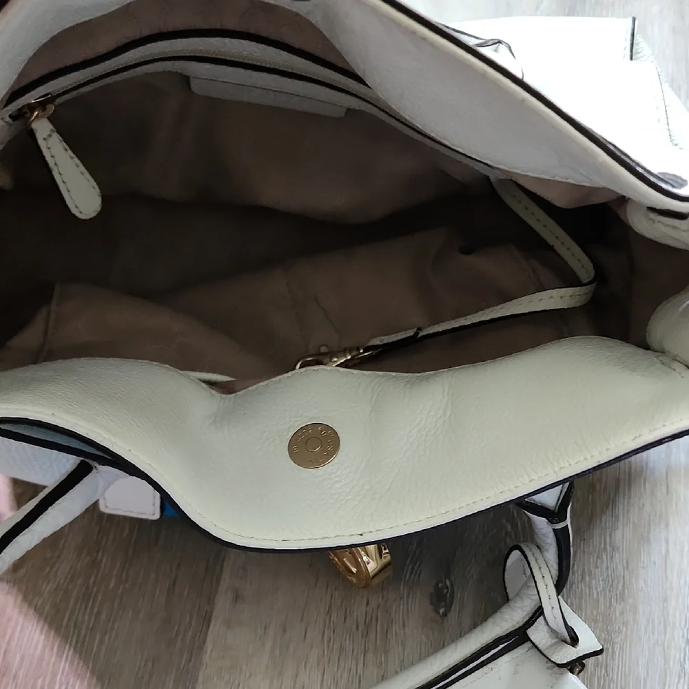 MICHAEL KORS HAMILTON SPRAY WHITE/ SUMMER BLUE EW SATCHEL  LEATHER HANDBAG PURSE